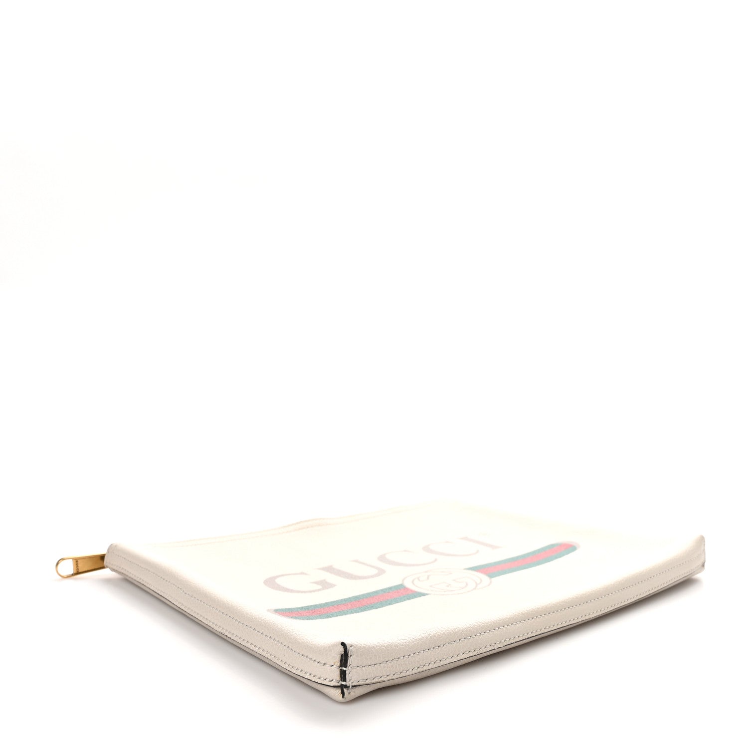Gucci Pebbled Calfskin Medium Logo Portfolio Clutch White 4 of 8