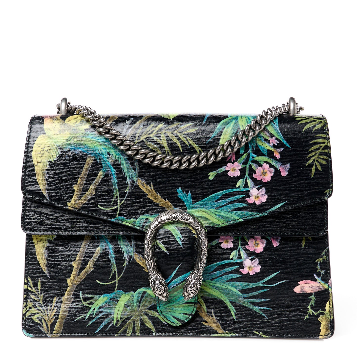 Calfskin Tropical Print Medium Dionysus Shoulder Bag Black Multicolor