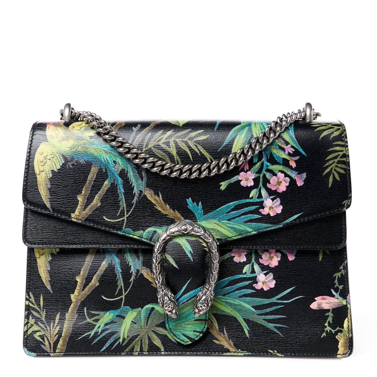 Gucci Calfskin Tropical Print Medium Dionysus Shoulder Bag Black Multicolor 1 of 11