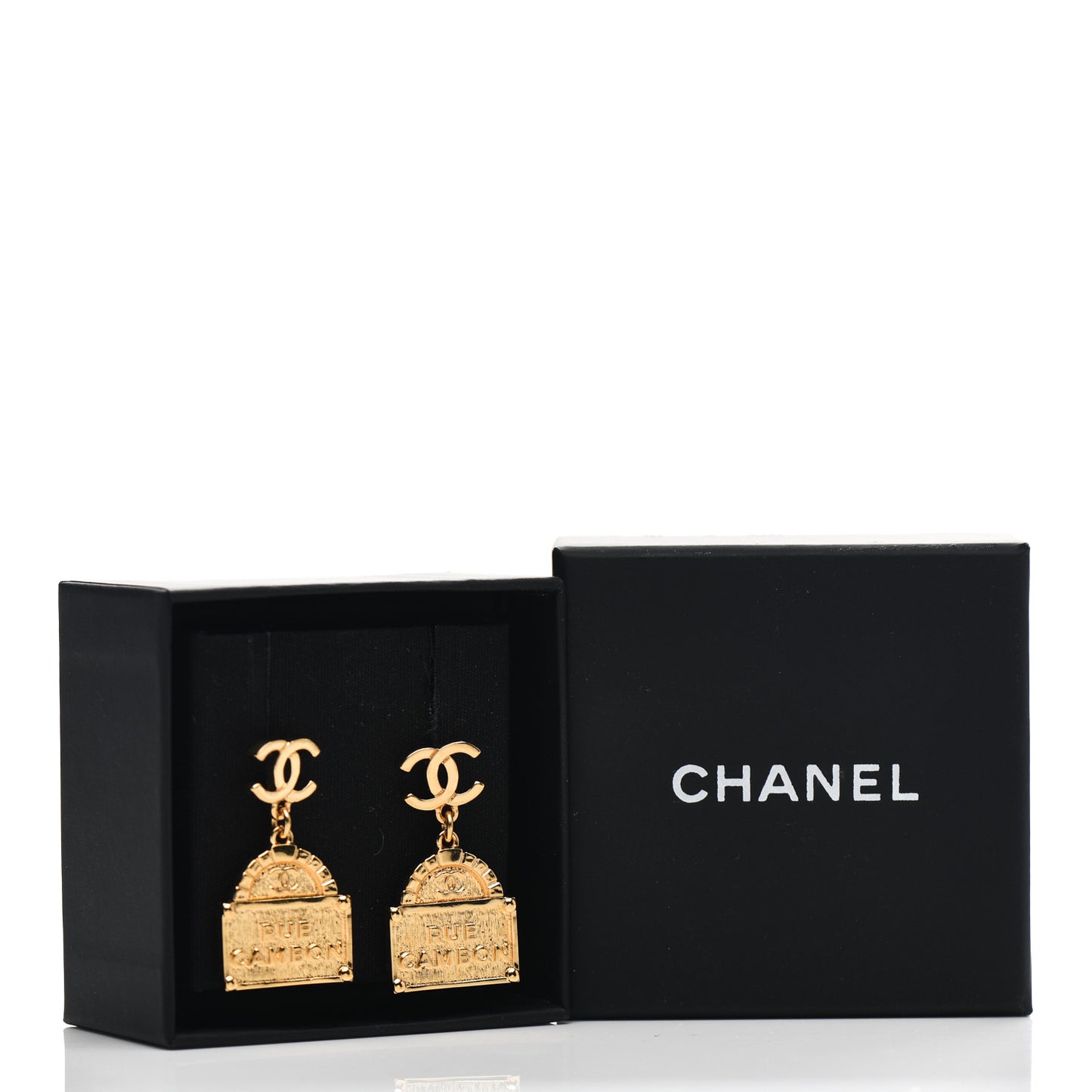 Metal CC Rue Cambon Drop Earrings Gold