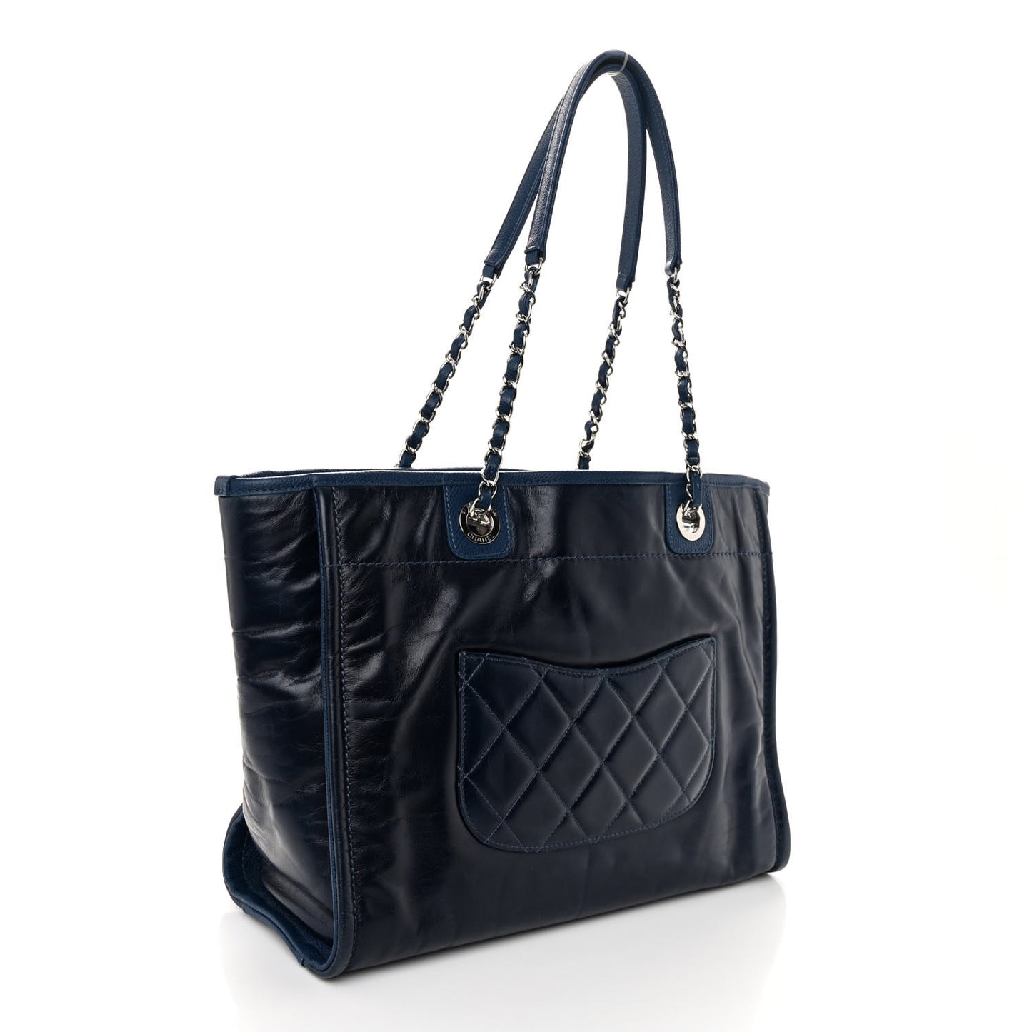 Glazed Calfskin Small Deauville Tote Blue