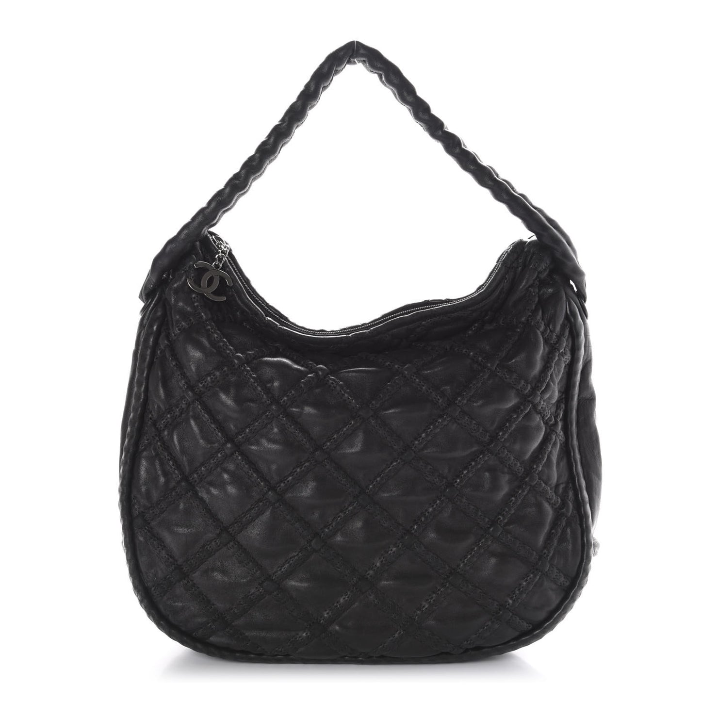Quilted Lambskin Hidden Chain Hobo Black