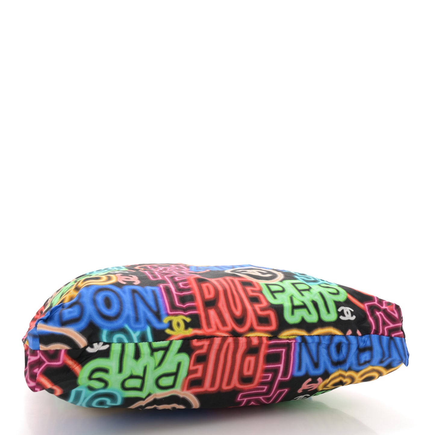 Caviar Fabric Graffiti Foldable Tote Bag With Chain Black Multicolor