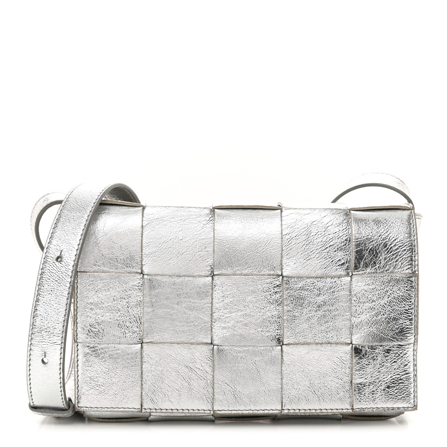 Metallic Lambskin Maxi Intrecciato Cassette Crossbody Bag Silver