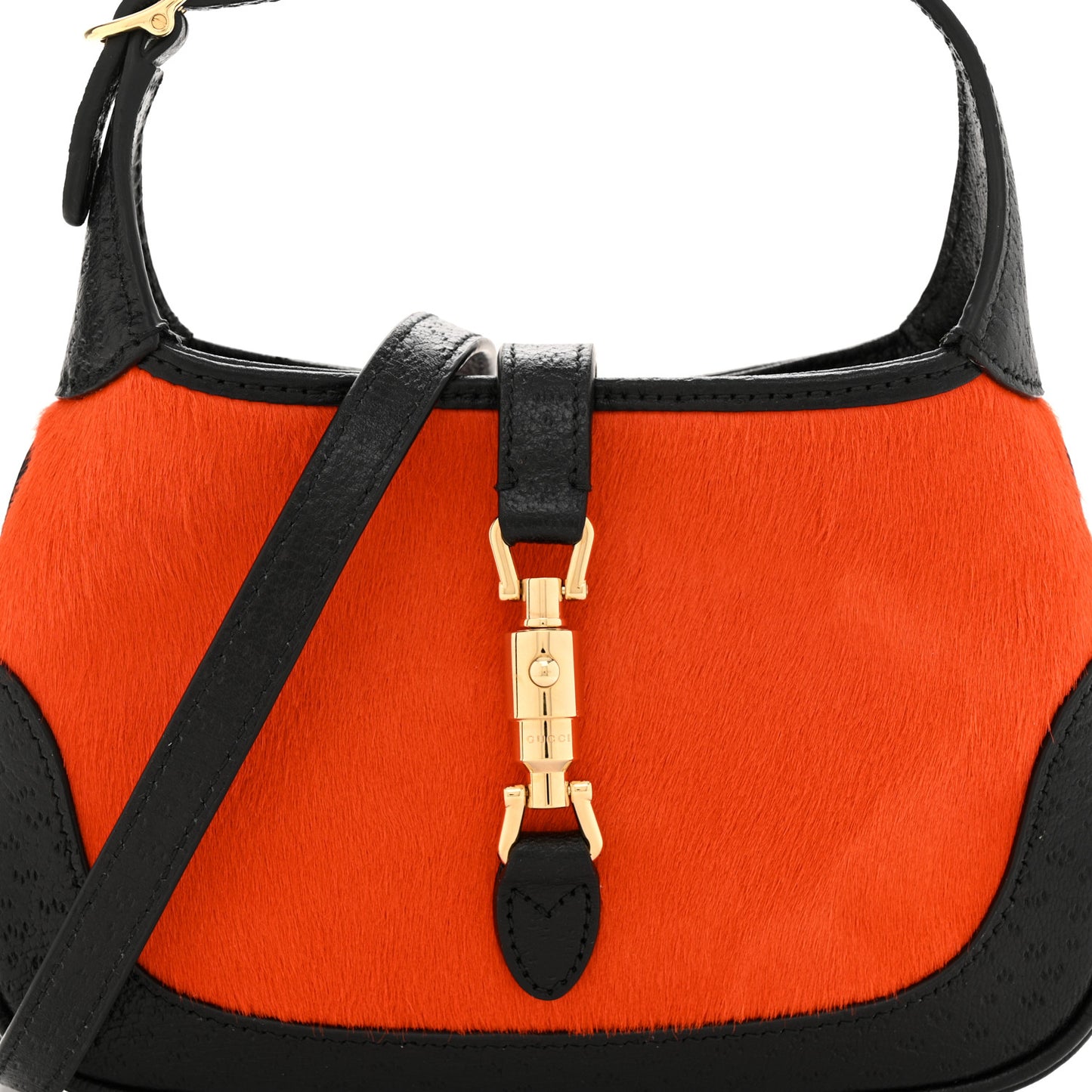 Calf Hair Textured Dollar Calfskin Mini Jackie 1961 Hobo Orange Black