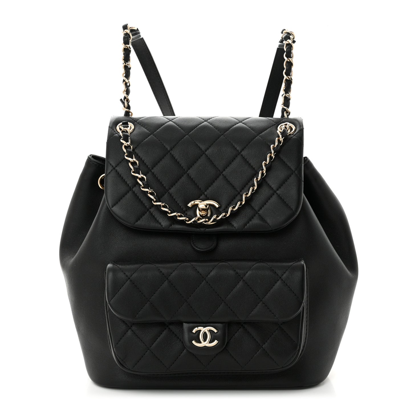 Lambskin Quilted Large Duma Drawstring Backpack Black