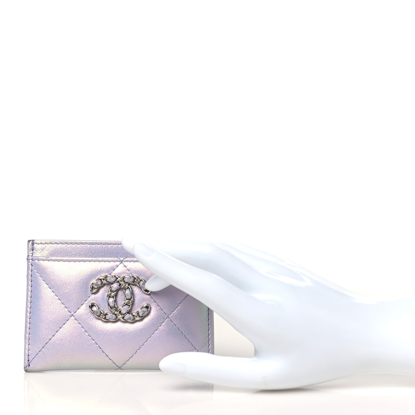 Iridescent Calfskin Quilted Chanel 19 Card Holder Light Purple