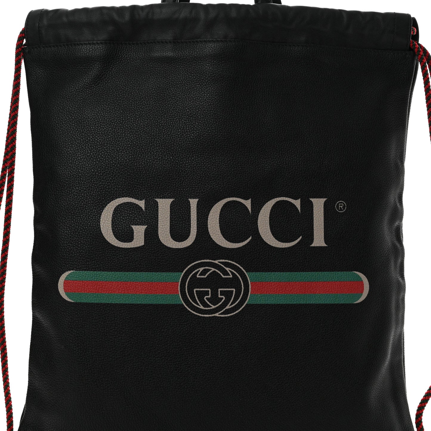 Calfskin Logo Drawstring Backpack Black
