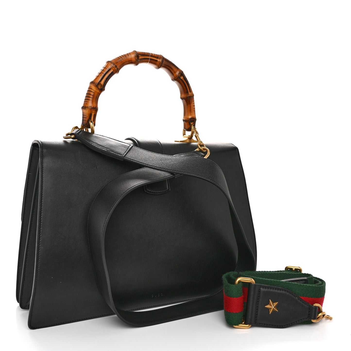 Calfskin Bamboo Web Large Dionysus Top Handle Bag Black Bright Evergreen Hibiscus Red