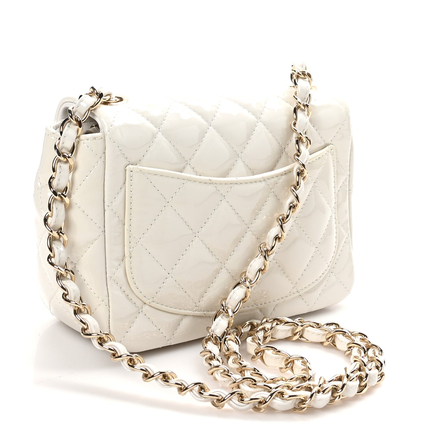 Patent Quilted Mini Square Flap White