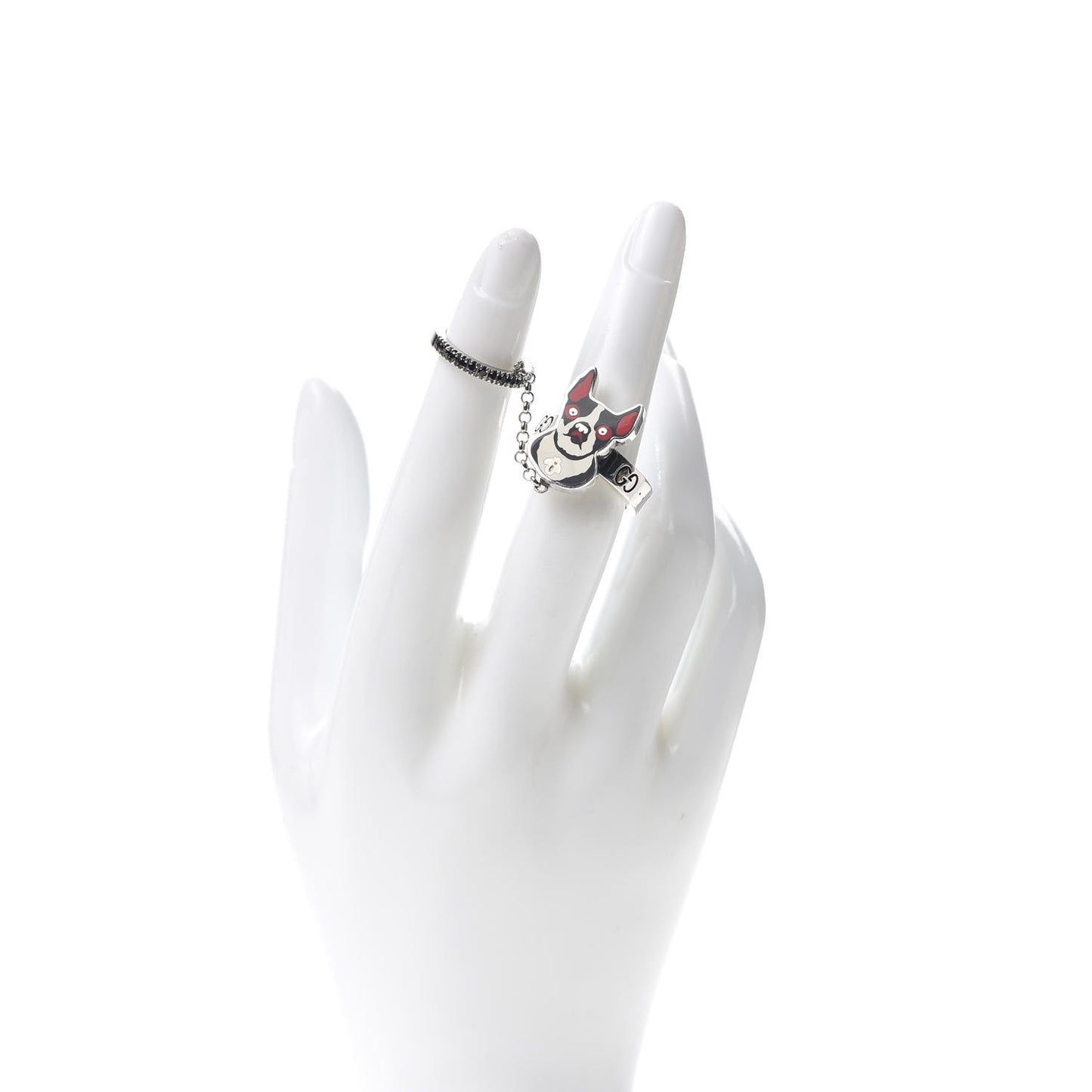 Sterling Silver Black Spinel Orso Double Ring 56 7.5