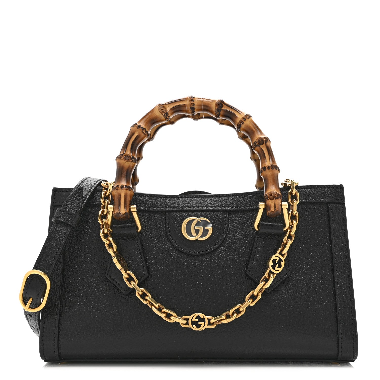 Gucci バッグ Gucci Textured Dollar Calfskin Web Small Diana Shoulder Bag Black