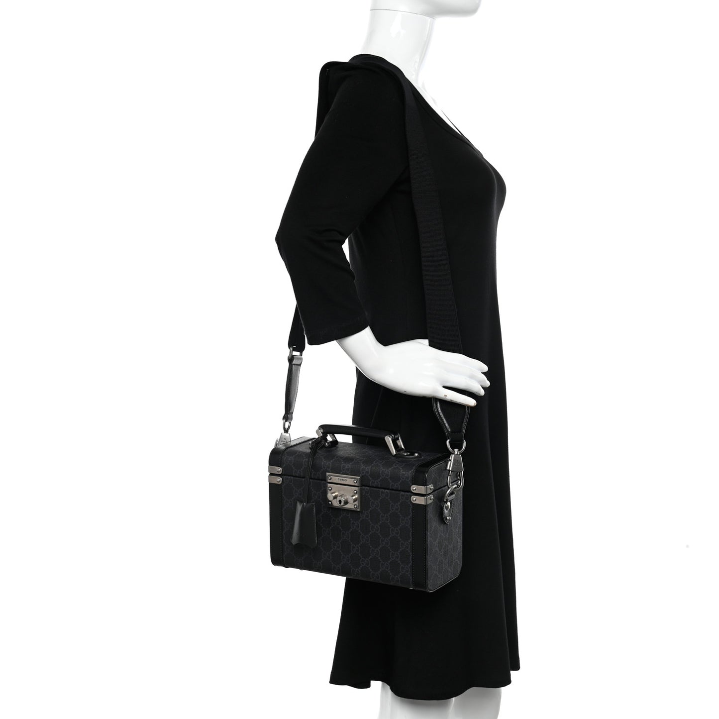 GG Supreme Monogram Calfskin Savoy Top Handle Beauty Case Black