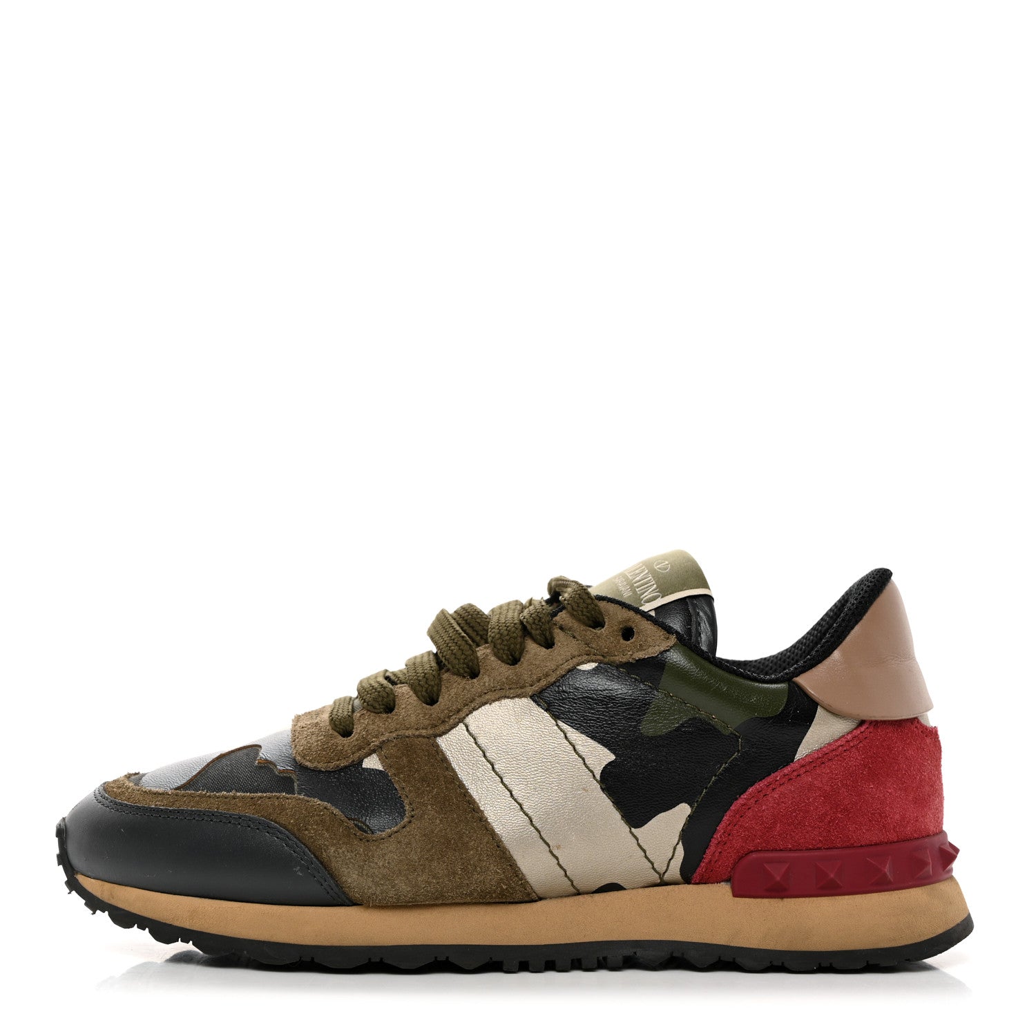 Valentino Garavani Nappa Fabric Suede Camouflage Womens Rockrunner Sneakers 36.5 Army Green Platino 2 of 9