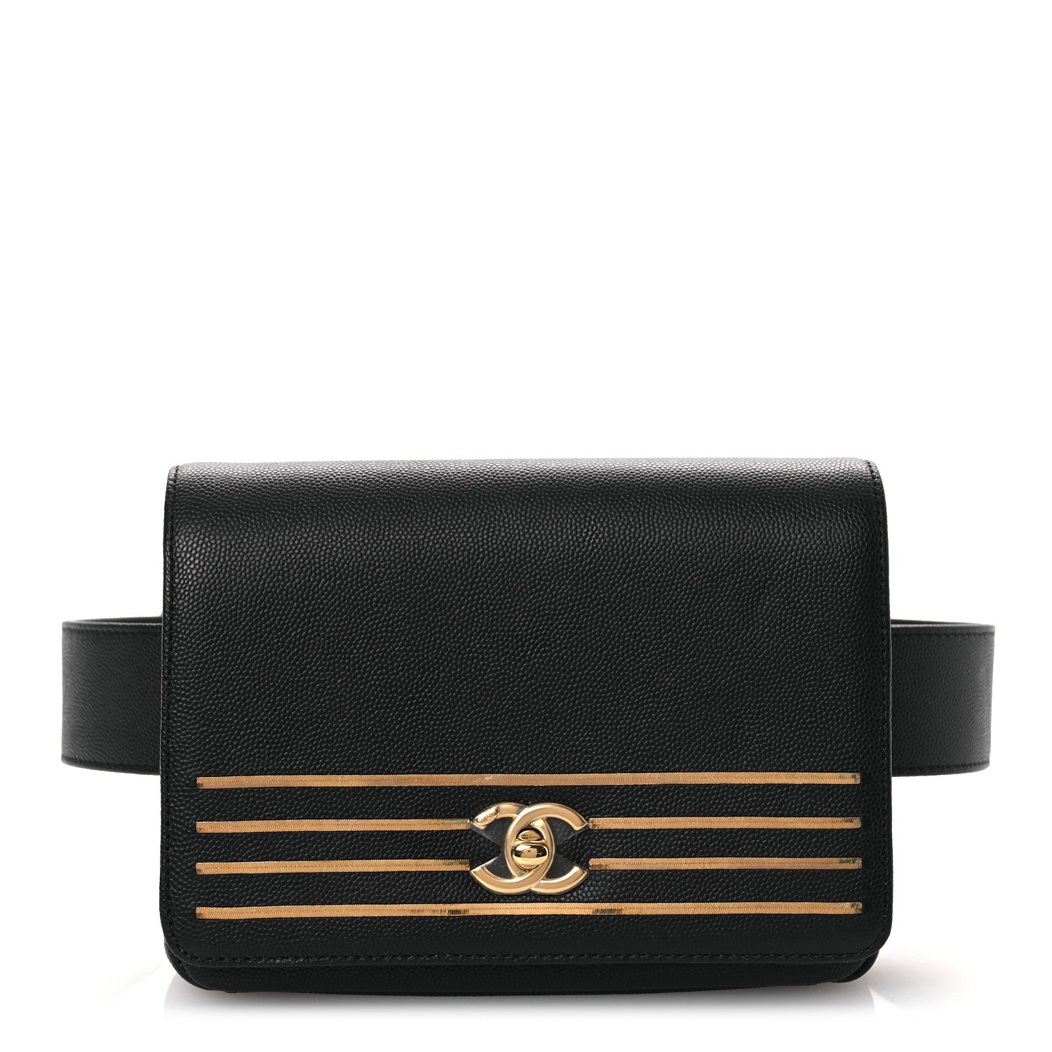 Chanel Grained Calfskin Embroidered Captain Gold Belt Bag Black