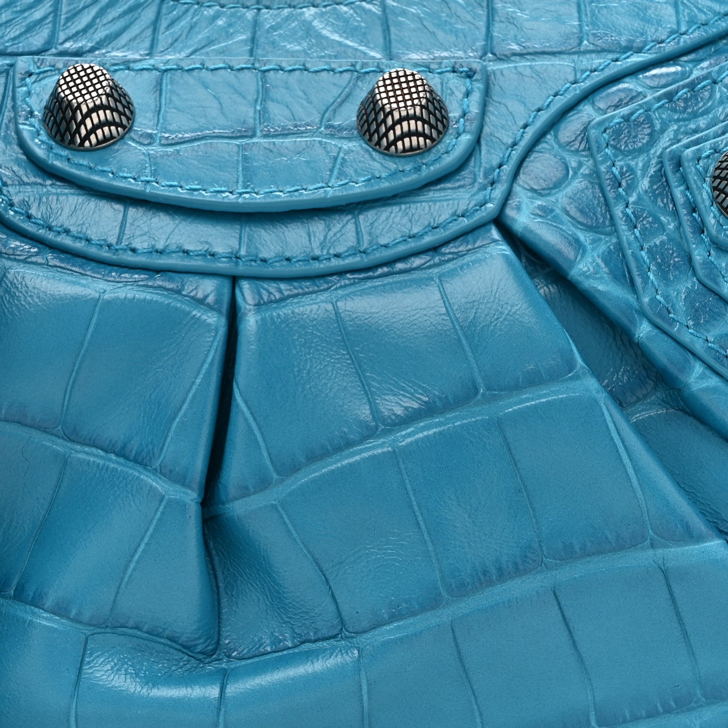 Balenciaga Extra Supple Calfskin Crocodile Embossed Le Cagole Shoulder Bag XS Cyan 10 of 12