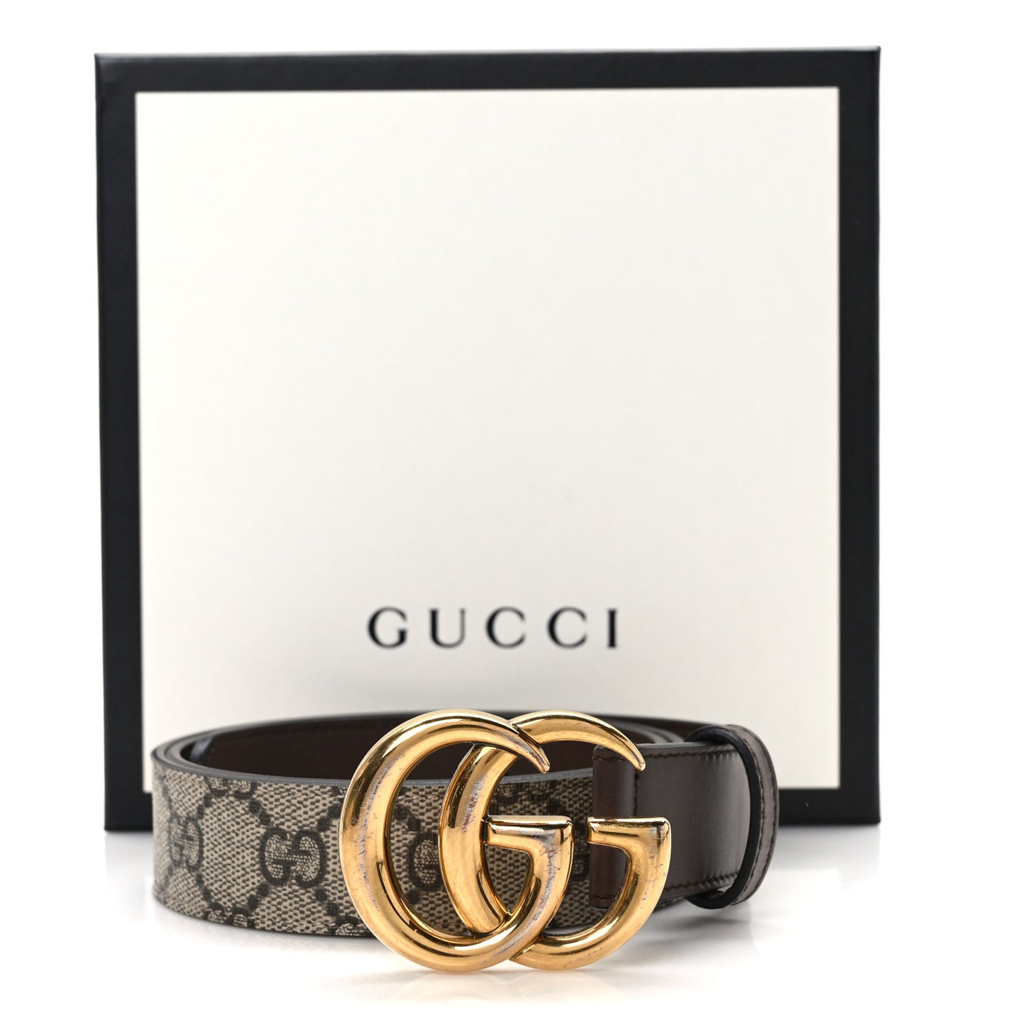 GG Supreme Monogram Matte Plutone Calfskin Double G 30mm Belt 85 34 Beige Ebony New Acero