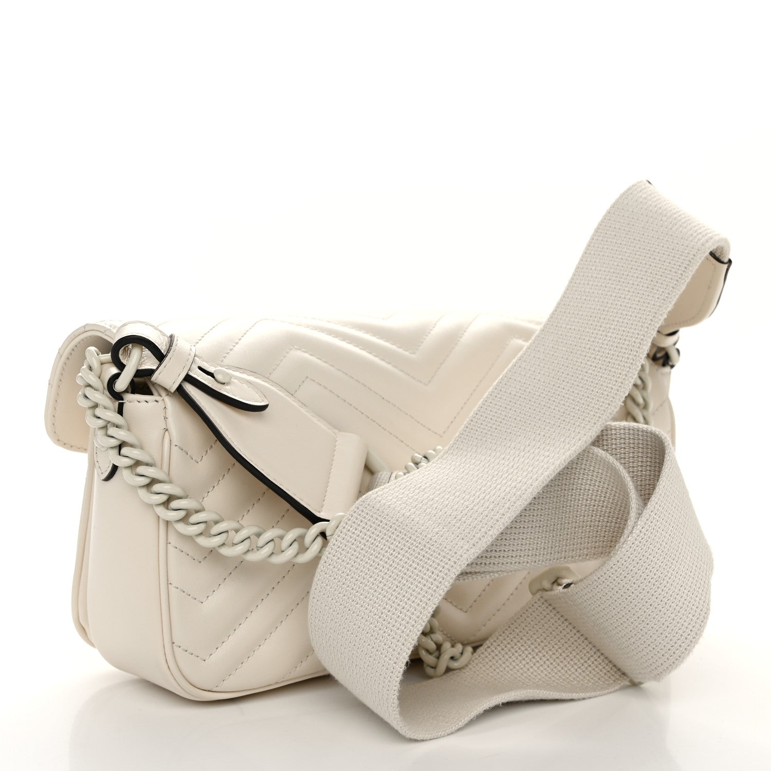 Gucci Calfskin Matelasse Monochrome GG Marmont Crossbody Shoulder Bag White 3 of 11