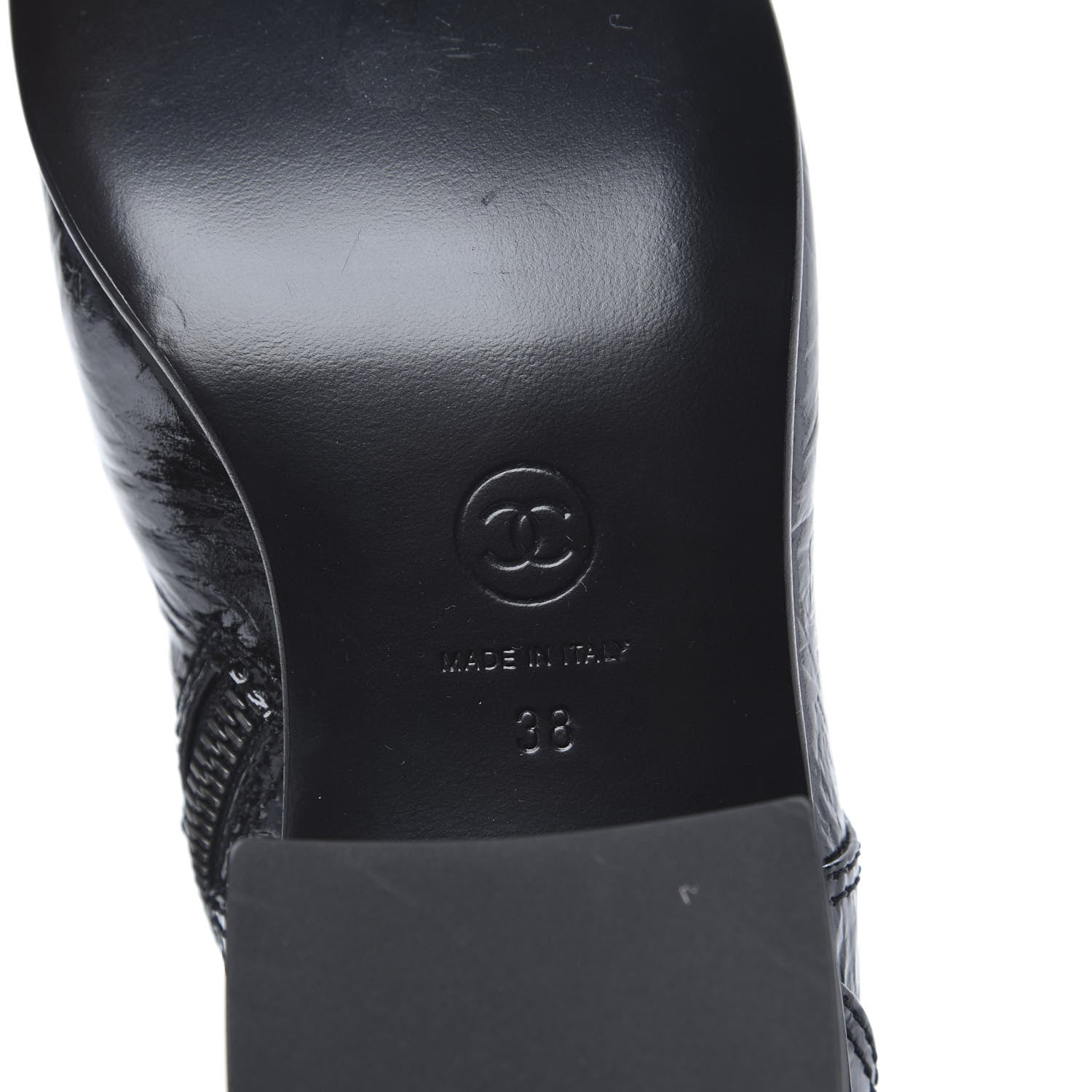Chanel Patent Goatskin Cap Toe CC Lace Up Boots 38 Black 6 of 9