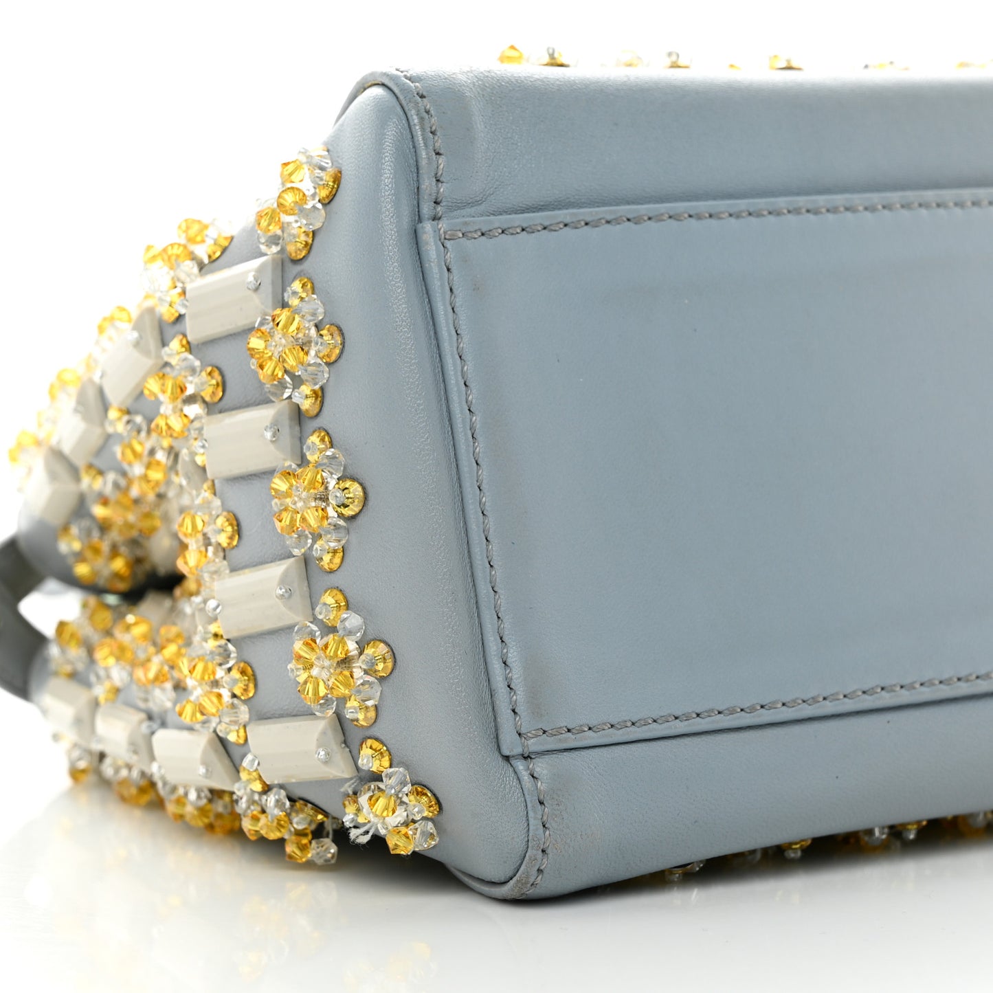 Goatskin Embellished Peekaboo Iconic Satchel Light Blue