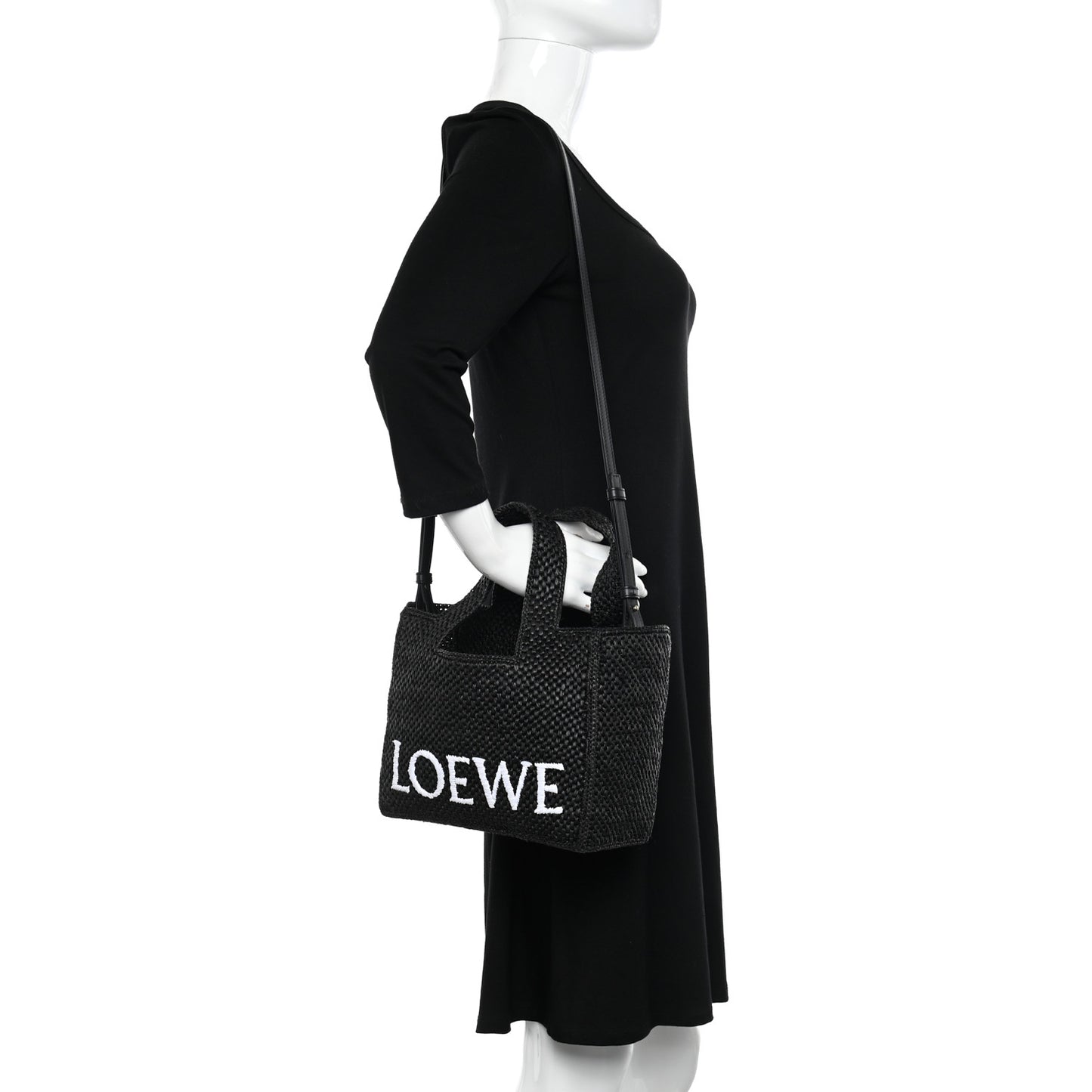 Raffia Small Paula's Ibiza Logo Tote Black White