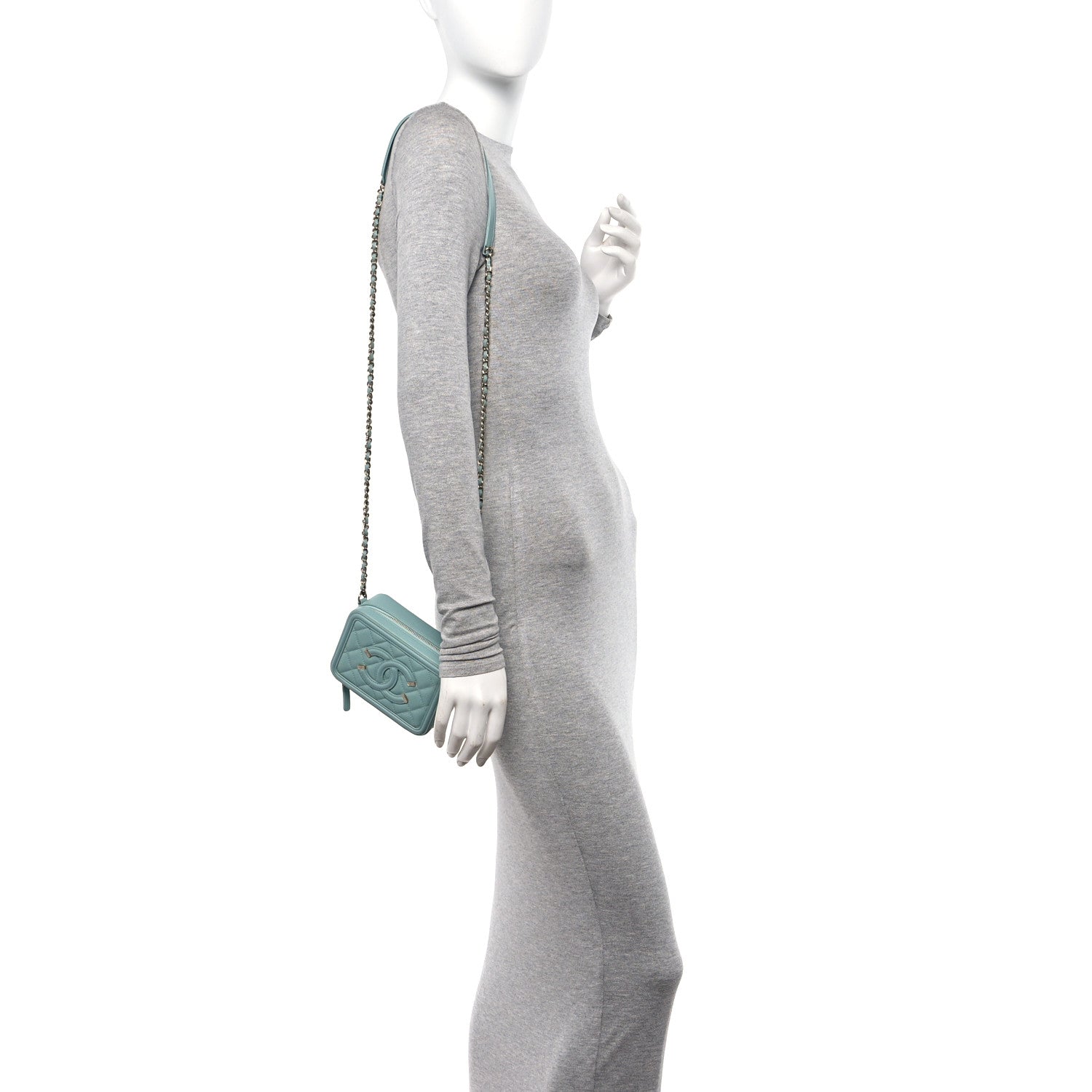 Chanel Caviar Quilted Filigree Vanity Clutch With Chain Light Blue 2 of 10