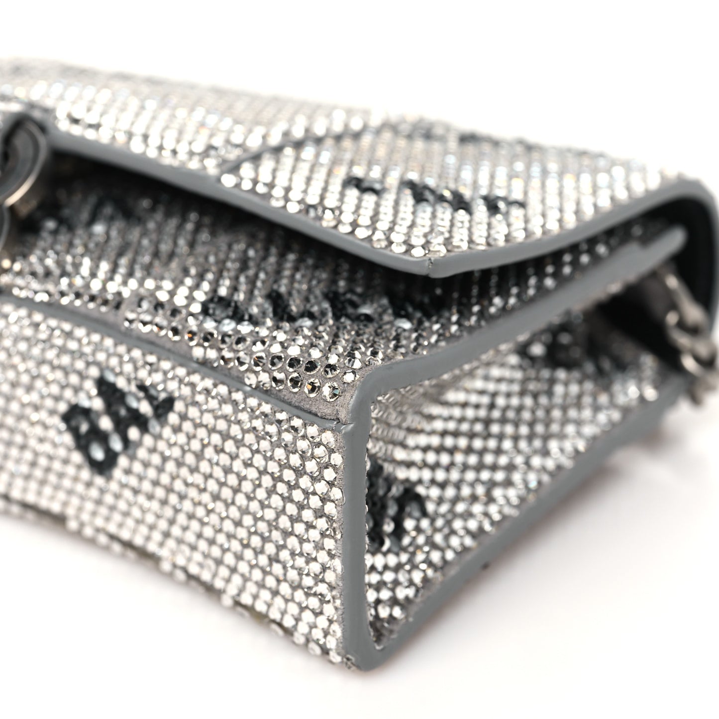 Strass Suede Allover Logo Hourglass Chain Bag Silver Black