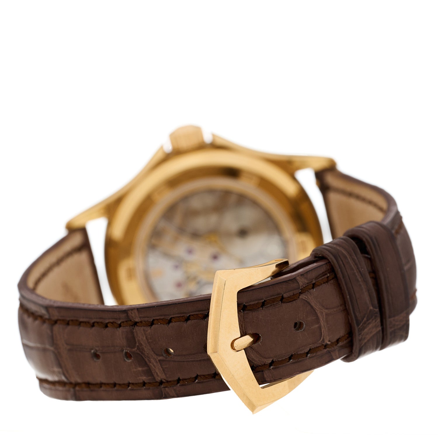 Patek Philippe 18K Rose Gold Alligator Diamond Bezel Mother of Pearl 35mm Calatrava Manual Winding Watch Brown 4934R 3 of 4