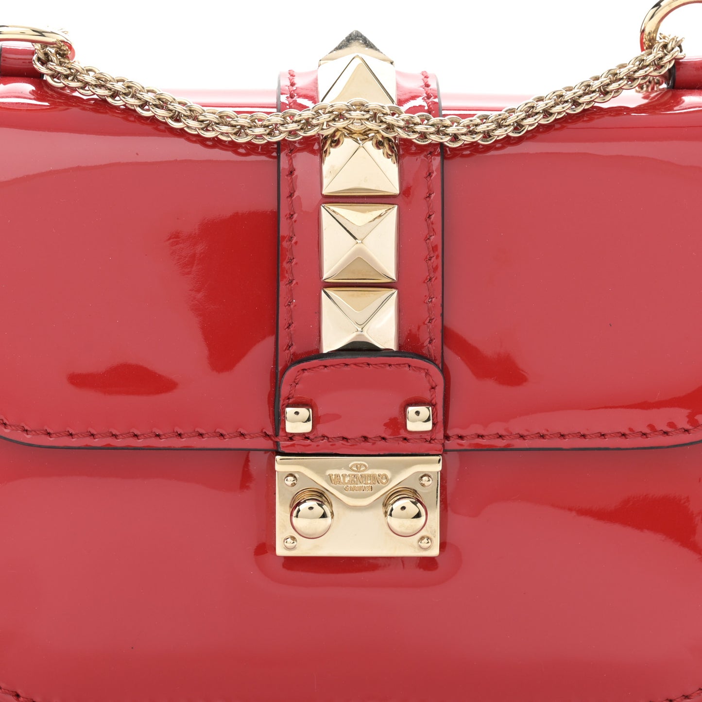 Patent Small Glam Lock Rockstud Flap Rosso Valentino