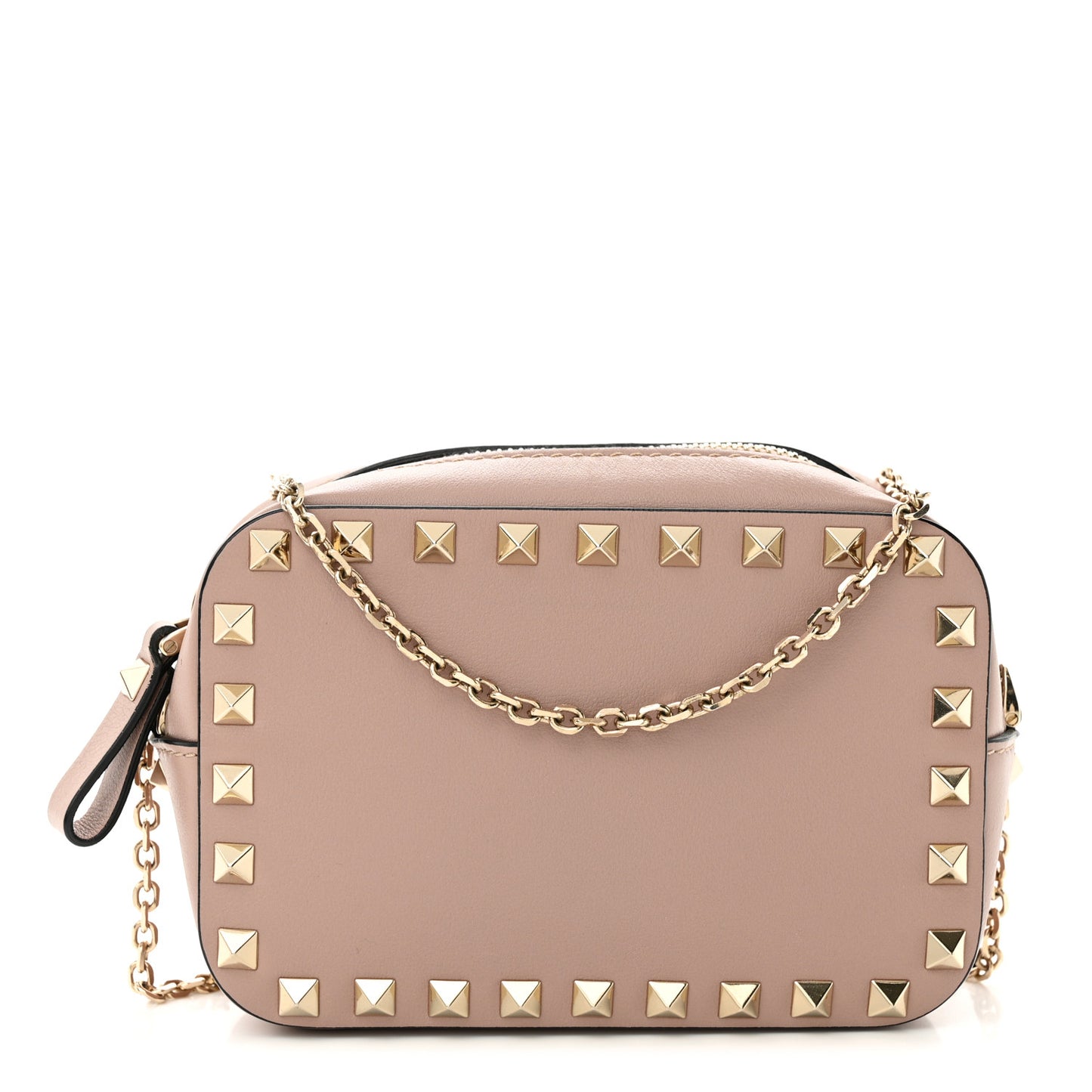 Calfskin Small Rockstud Chain Camera Crossbody Bag Poudre