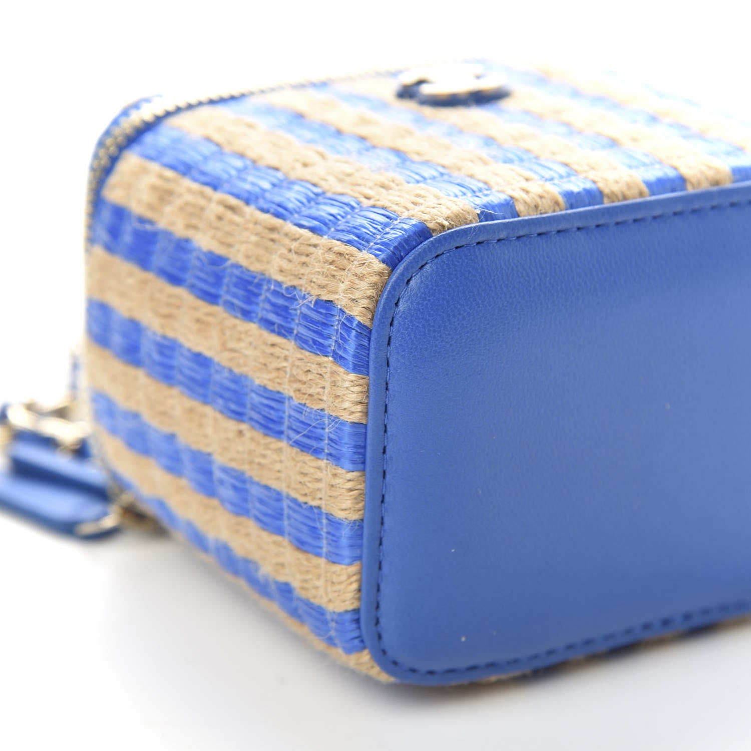 Chanel Raffia Jute Striped Mini Vanity Case With Chain Blue Beige 6 of 11