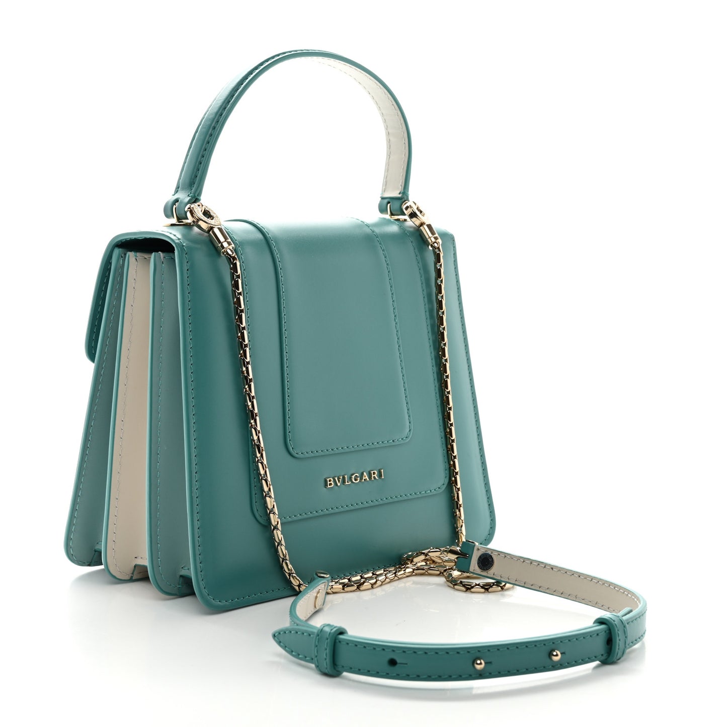 Calfskin Contrast Serpenti Forever Top Handle Tropical Turquoise Milky Opal