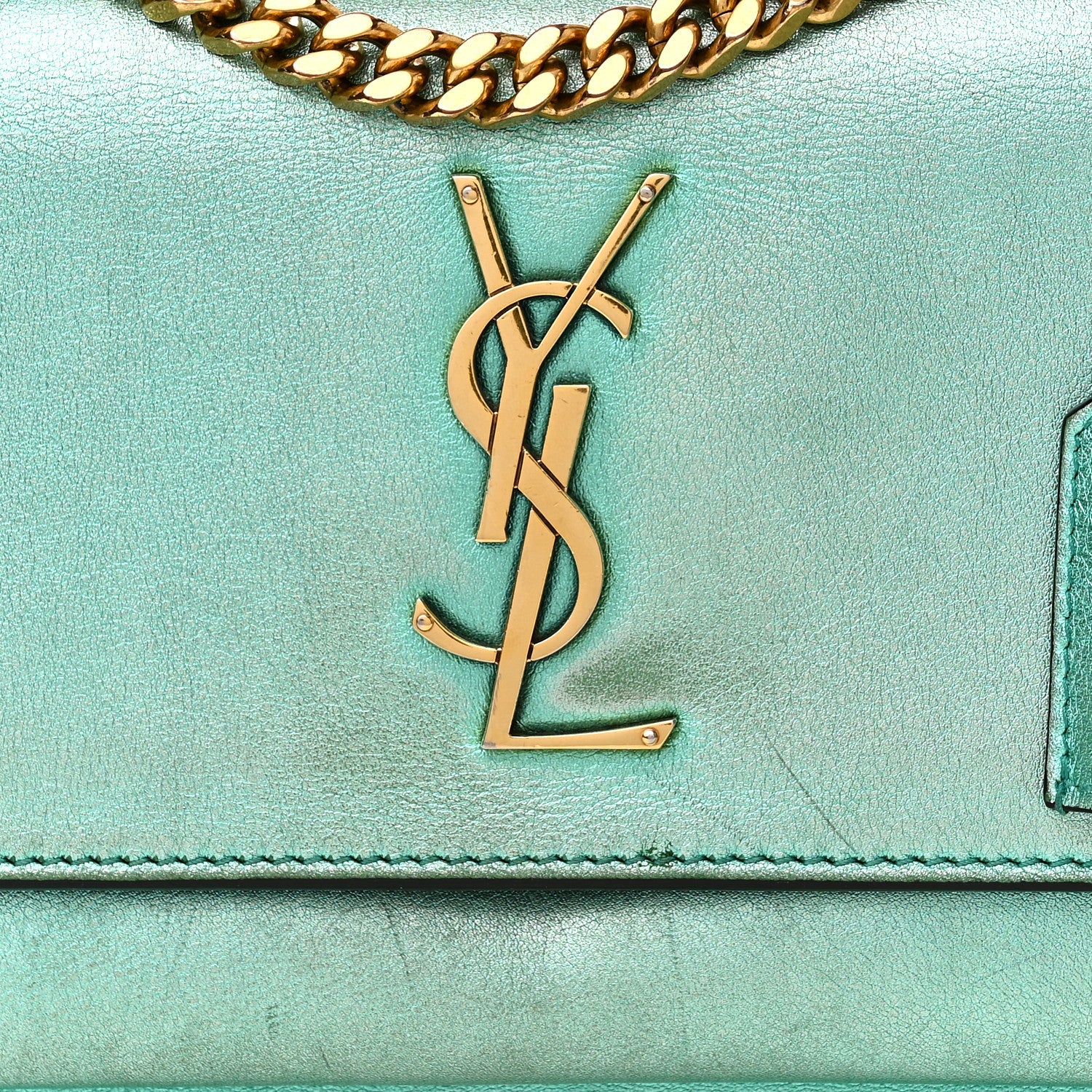 Saint Laurent Metallic Calfskin Small Monogram Sunset Chlorophille 7 of 12