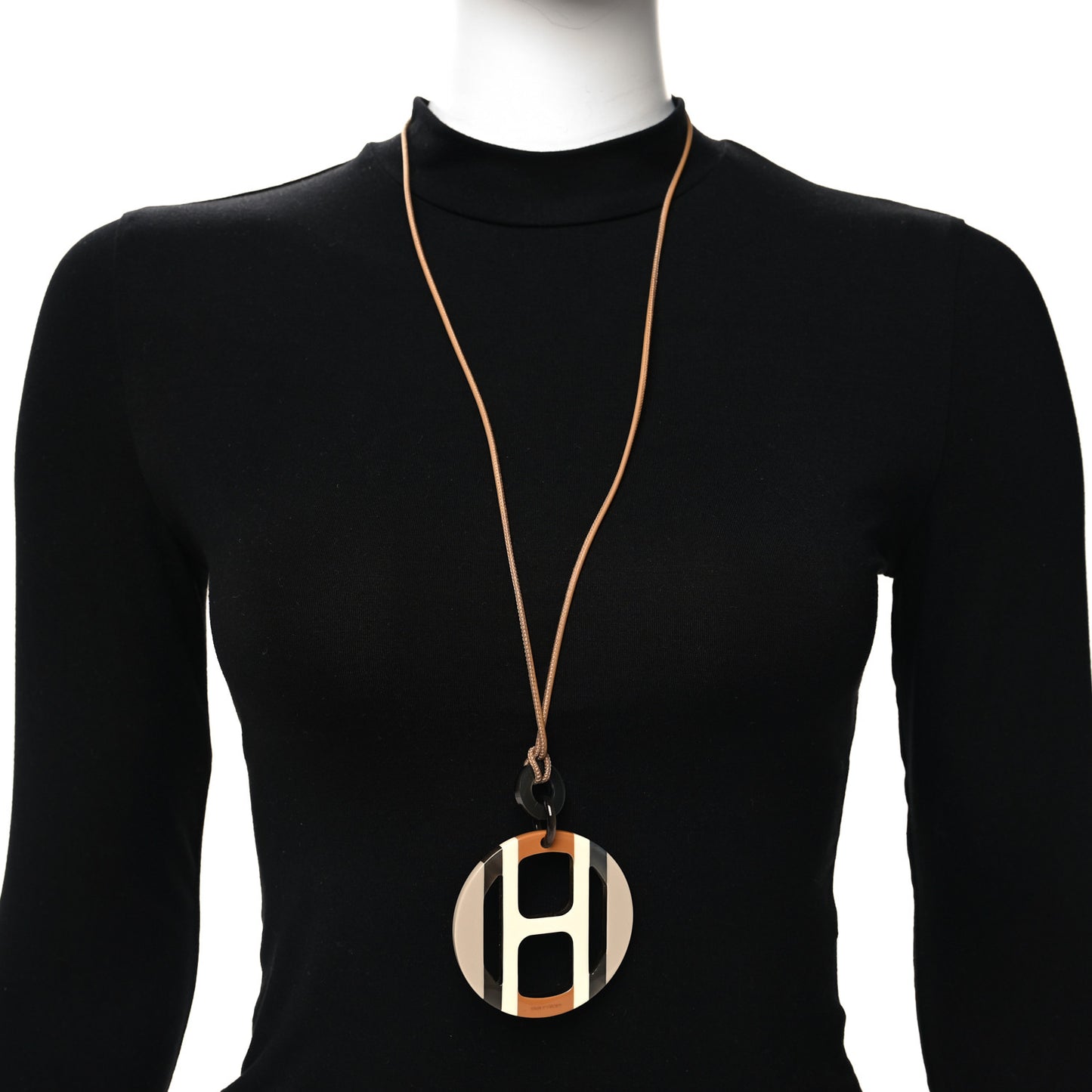 Buffalo Horn Lacquer H Equipe Pendant Necklace Sable