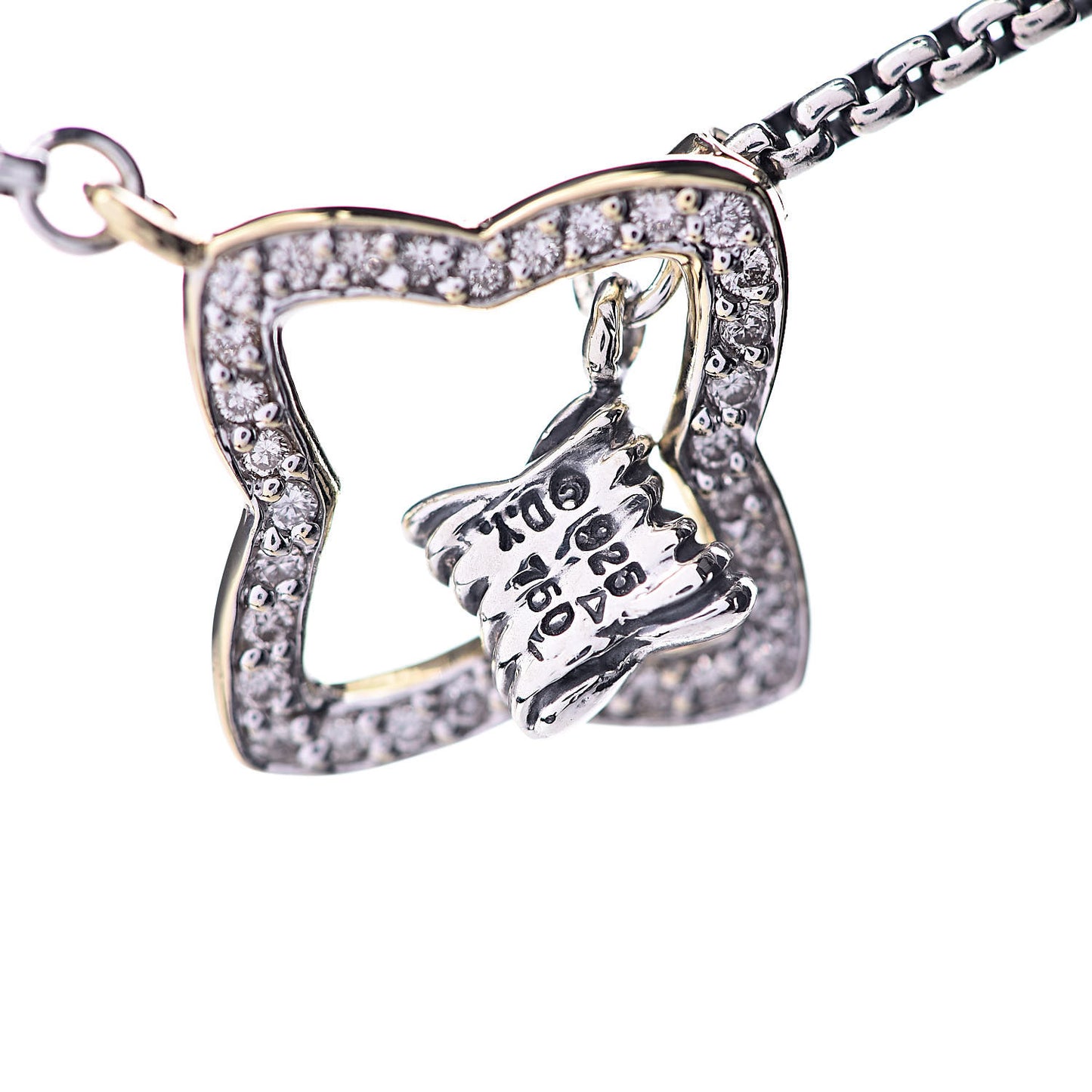 Sterling Silver 18K Yellow Gold Diamond Quatrefoil Pendant Necklace