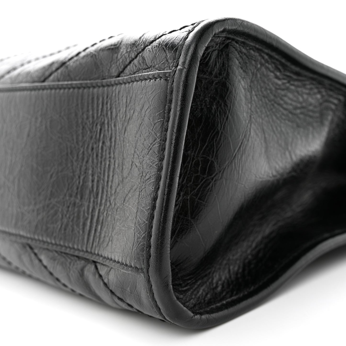 Crinkled Calfskin Matelasse Monogram Medium Niki Shopper Tote Black