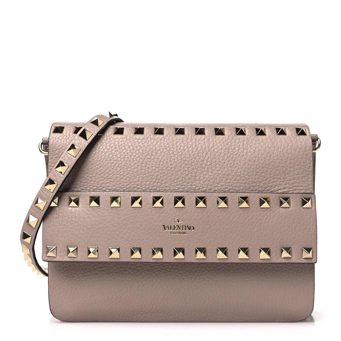 Pebbled Calfskin Rockstud Side Slip Crossbody Poudre