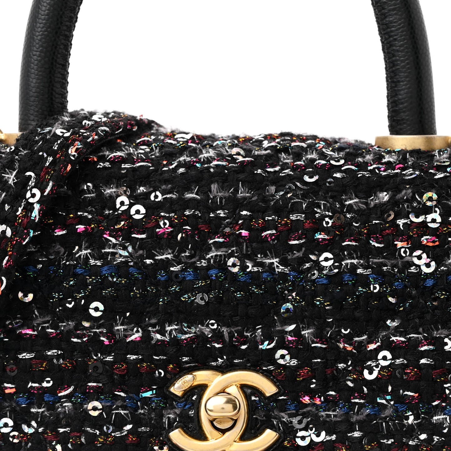 Tweed Sequin Mini Coco Handle Flap Black
