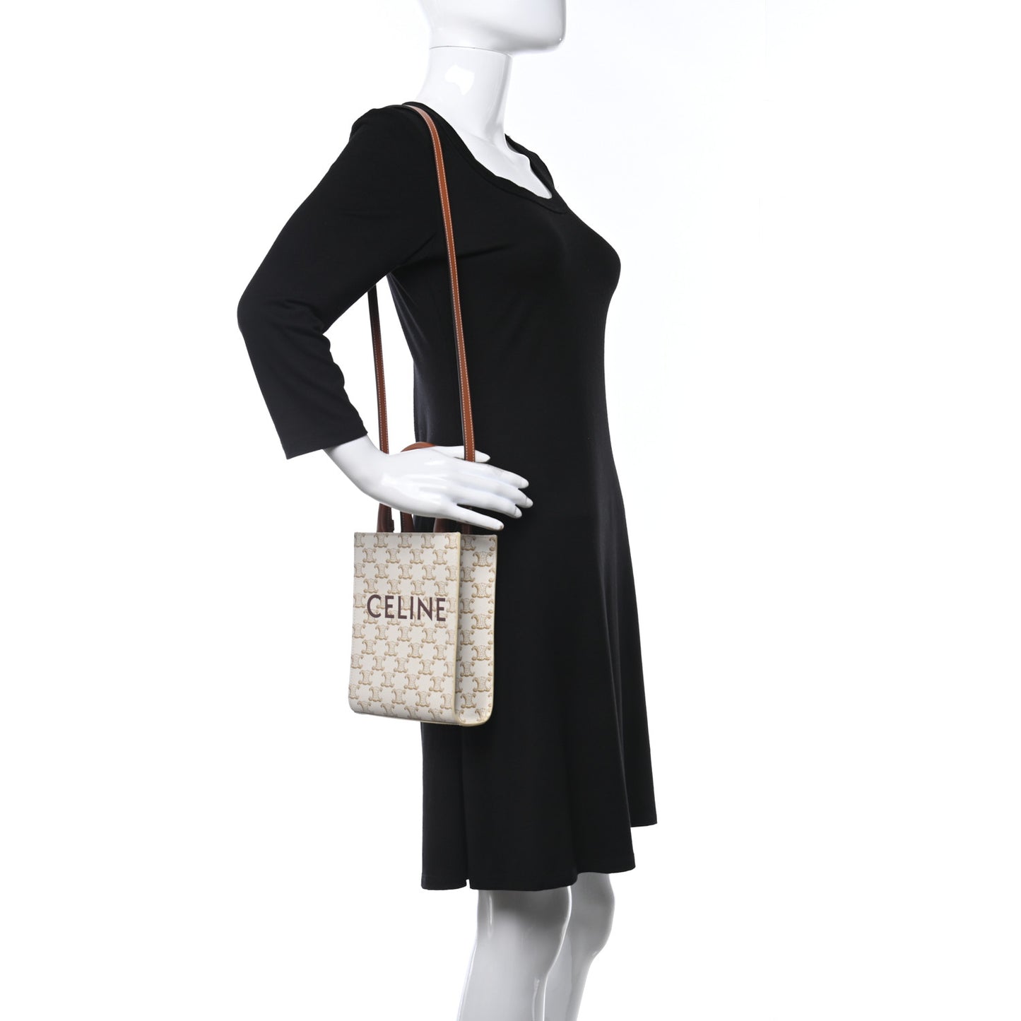 Triomphe Canvas Calfskin Mini Vertical Cabas White