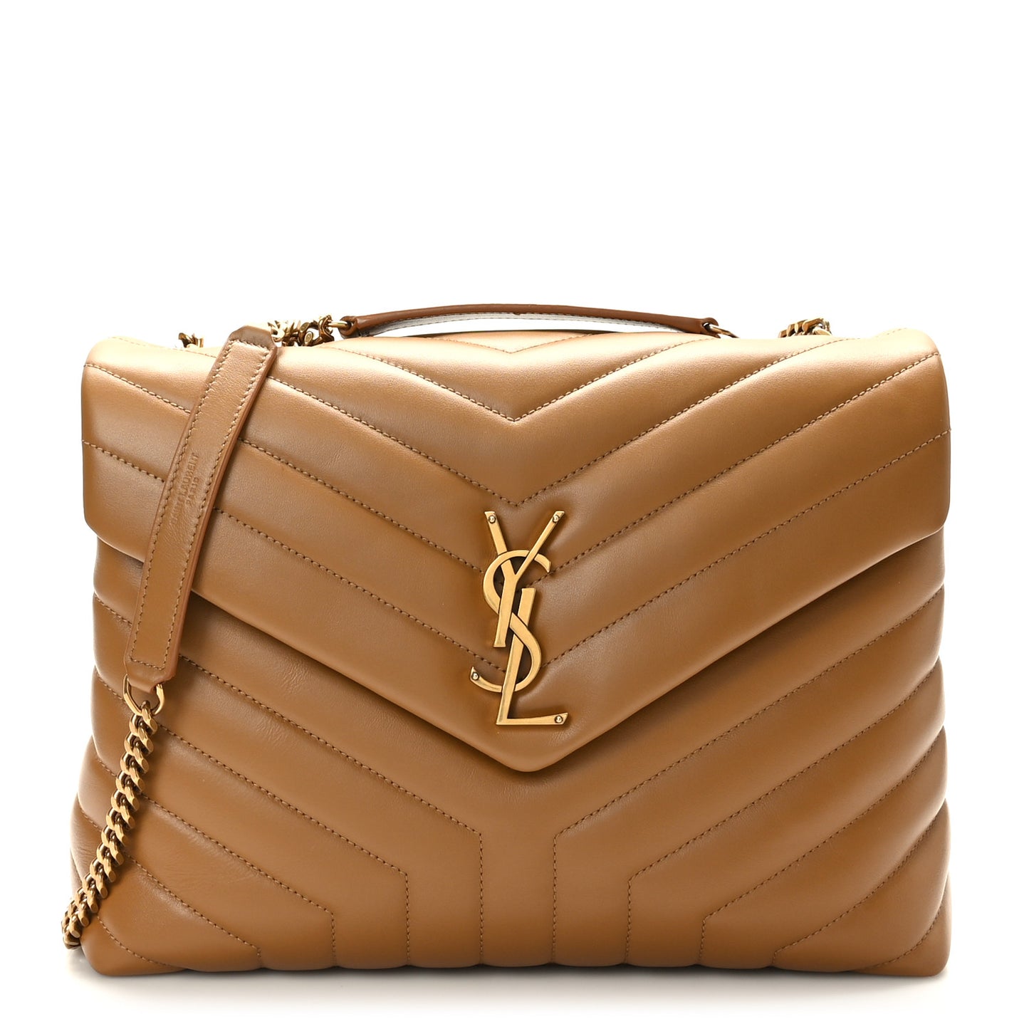 Calfskin Y Quilted Monogram Medium Loulou Chain Satchel Dark Natural
