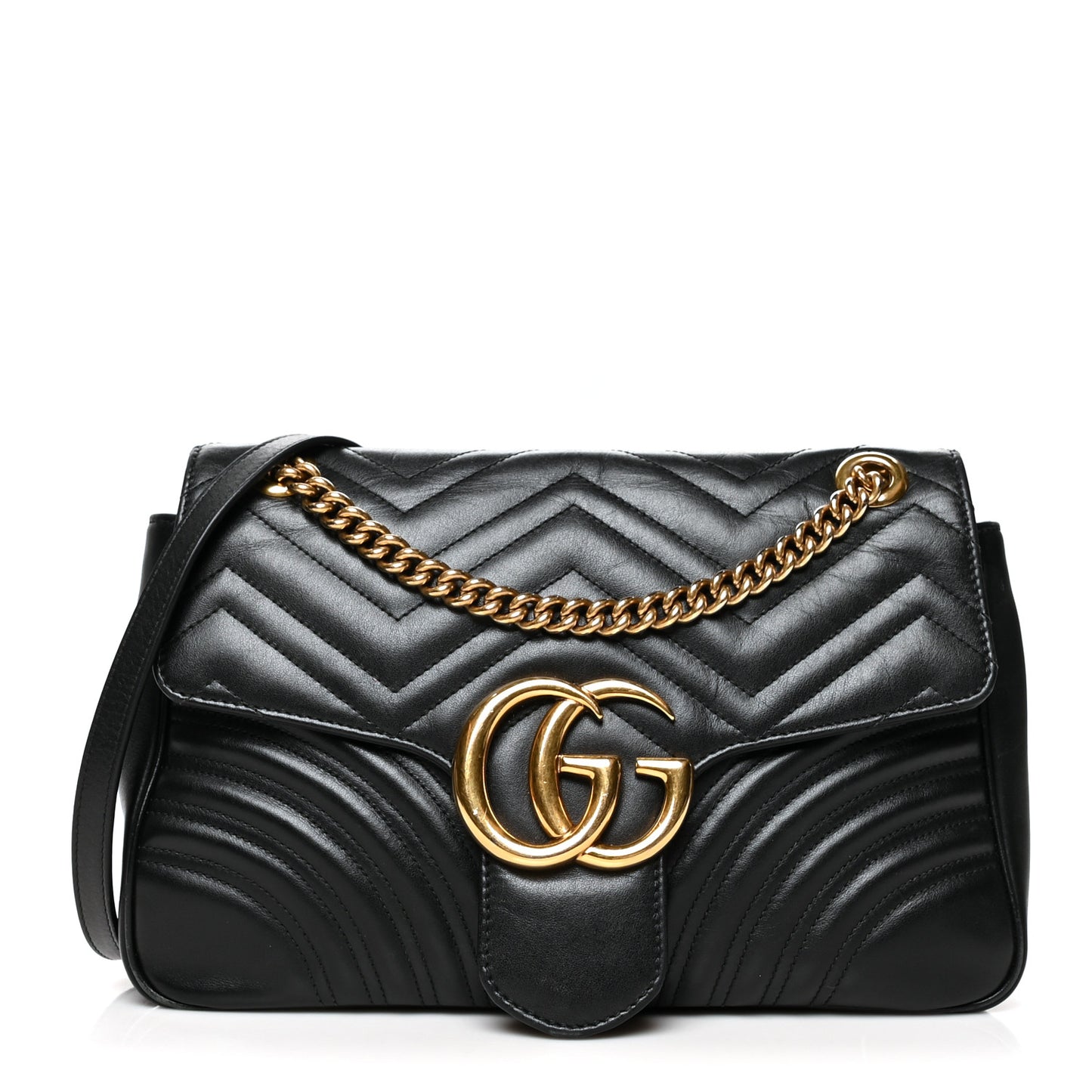 Calfskin Matelasse Medium GG Marmont Shoulder Bag Black