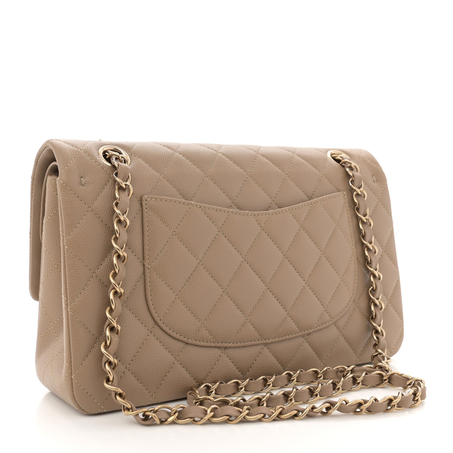 Caviar Quilted Medium Double Flap Dark Beige