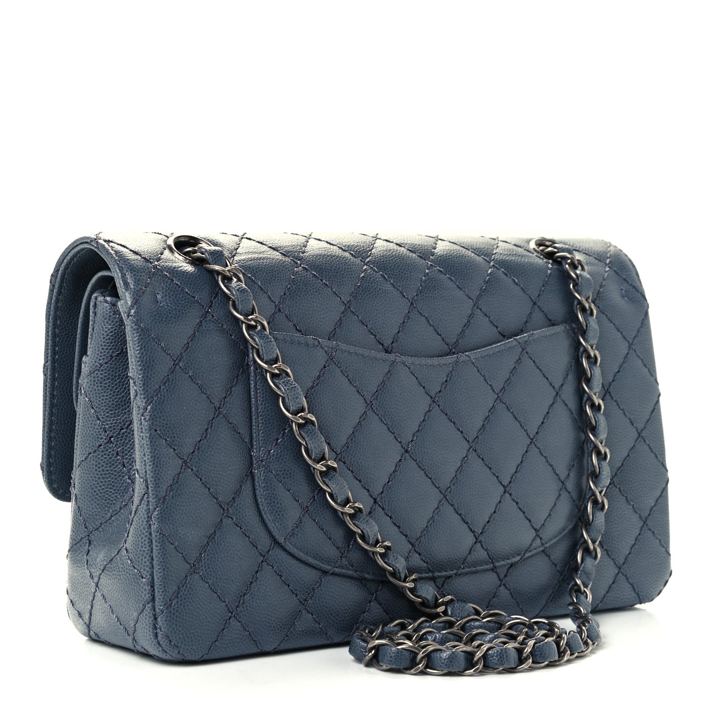 Caviar Quilted Medium Double Flap Grey