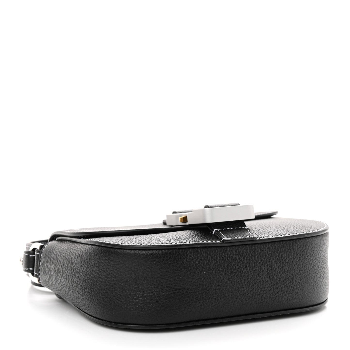 Grained Calfskin Saddle Pouch With Strap Black