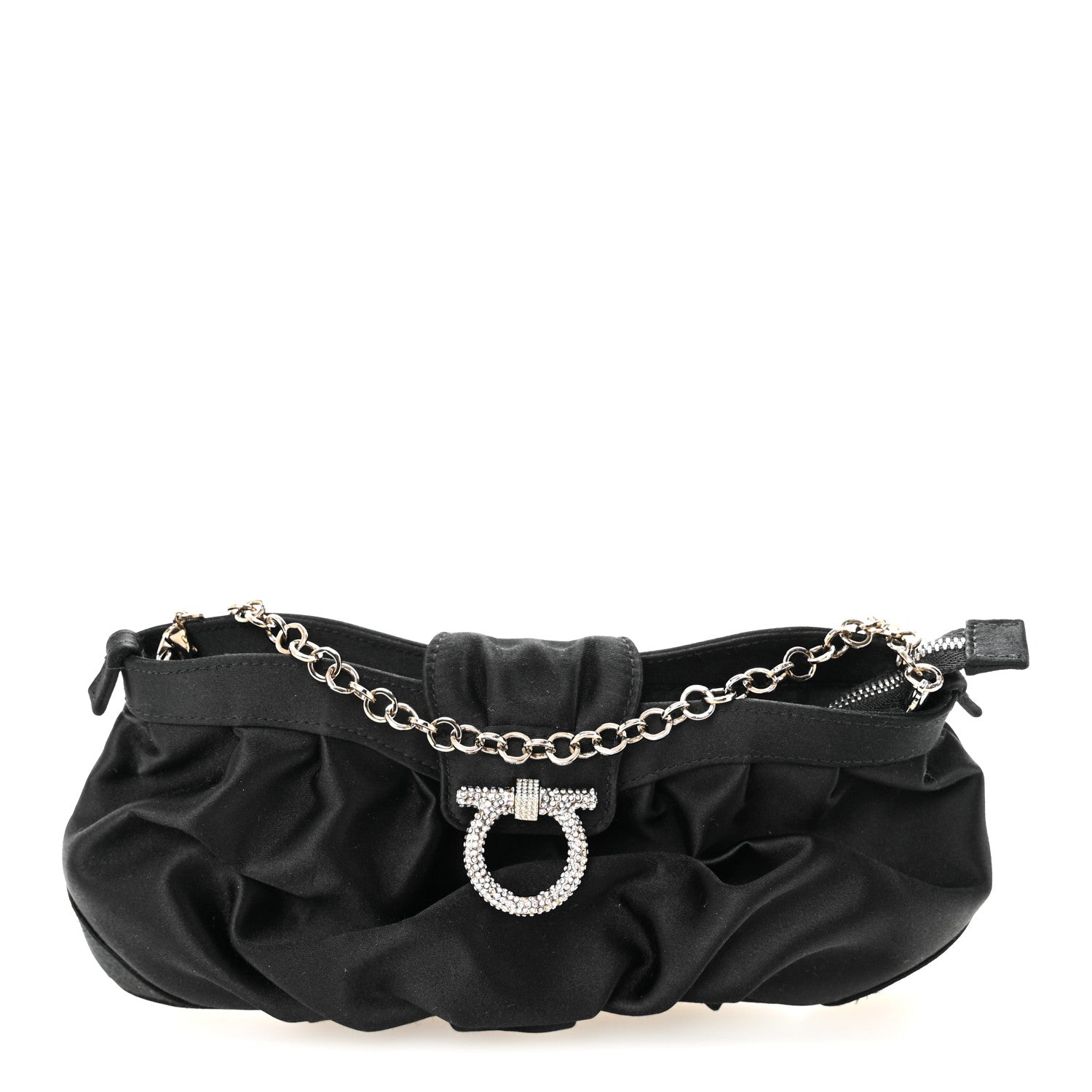 Salvatore Ferragamo Satin Crystal Chain Clutch Black 1786837