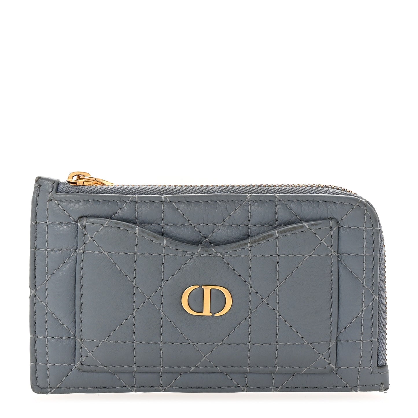 Supple Calfskin Cannage Caro Cosmos Zipped Card Holder Cloud Blue