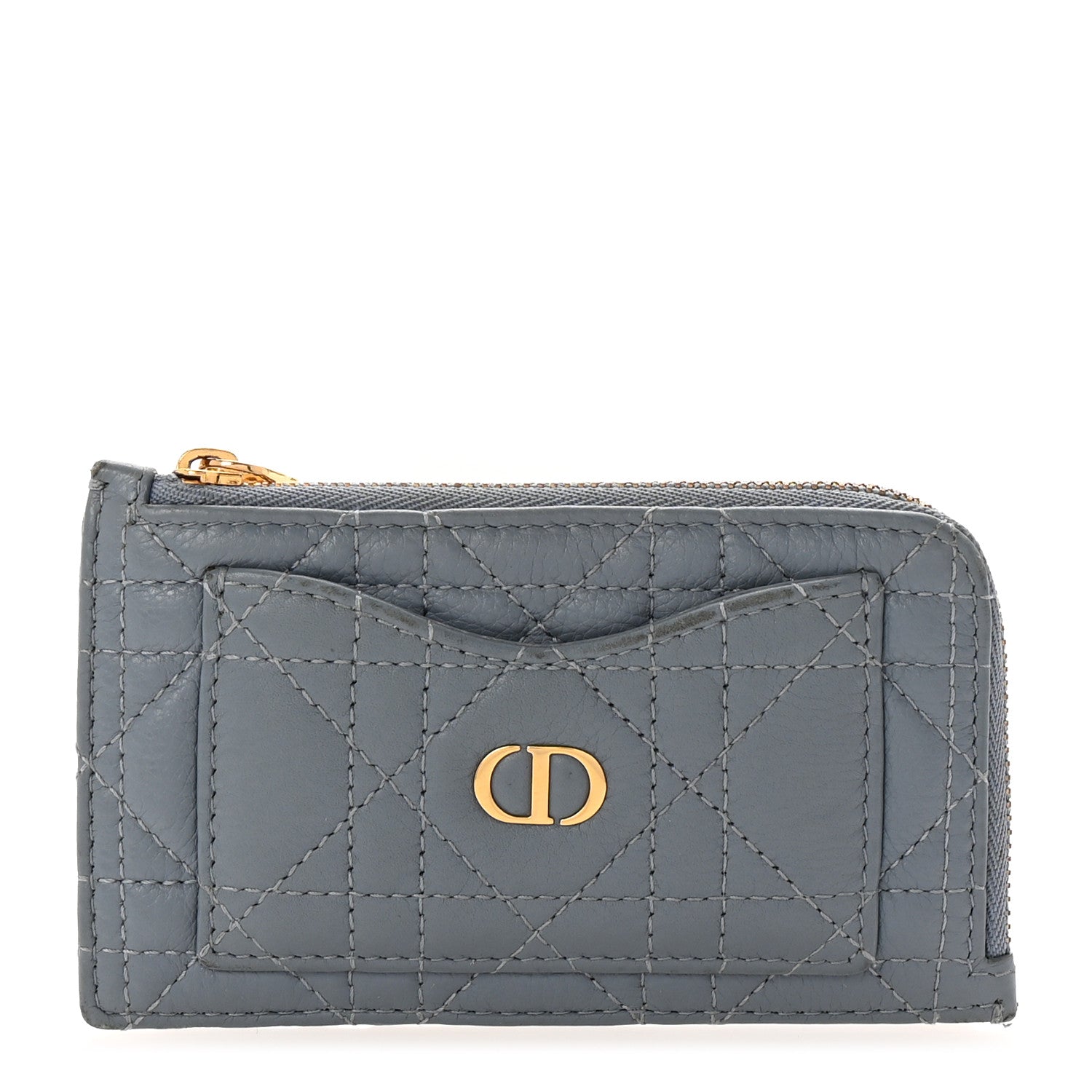 Christian Dior Supple Calfskin Cannage Caro Cosmos Zipped Card Holder Cloud Blue 1 of 8