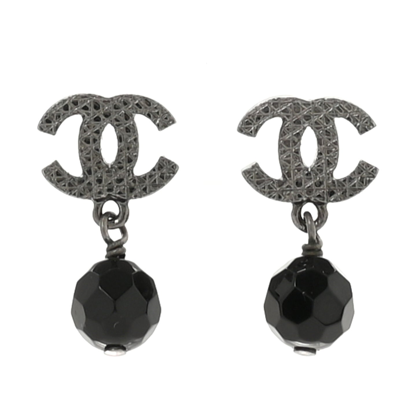 Beaded CC Drop Earrings Ruthenium Black