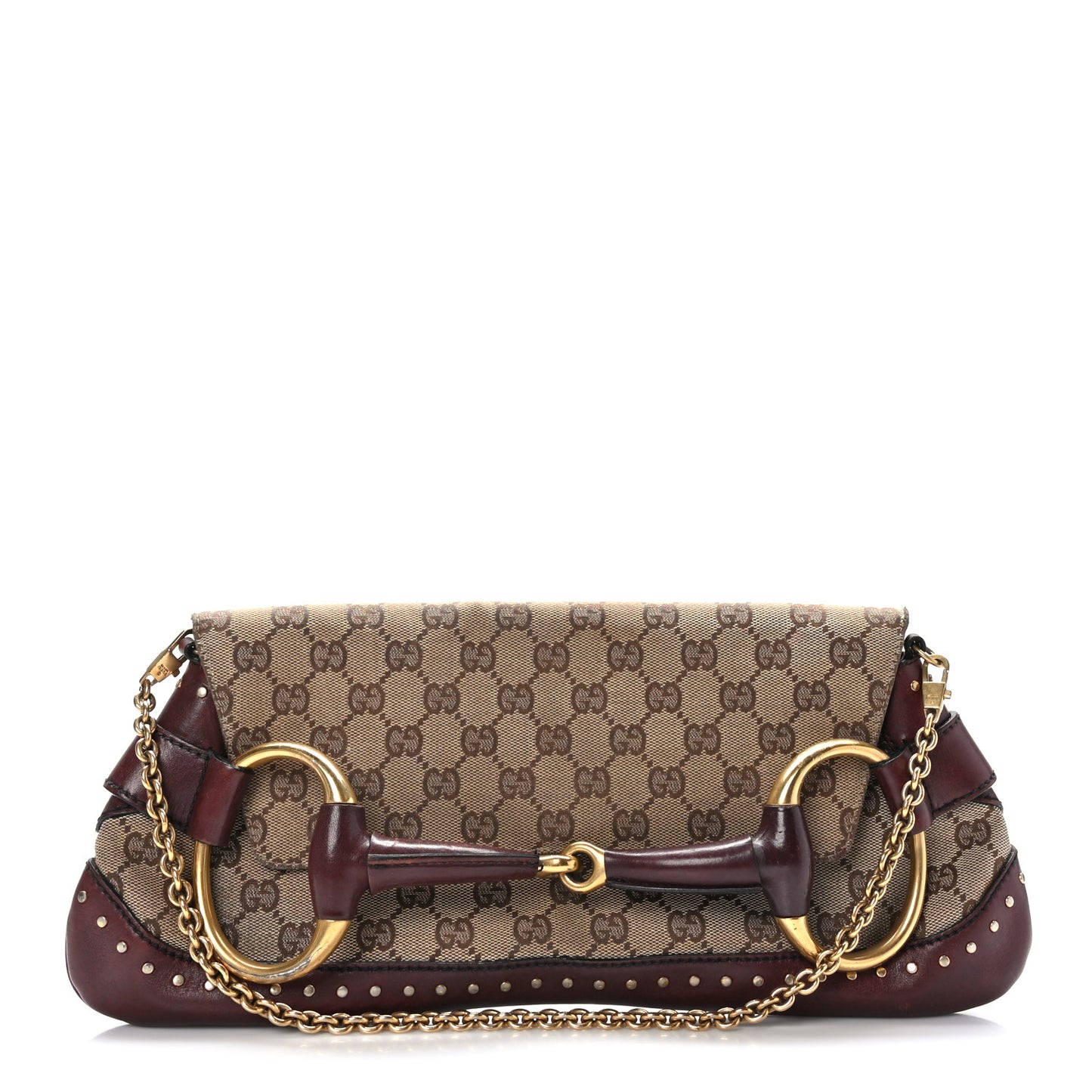 Monogram Studded Horsebit Clutch Bordeaux