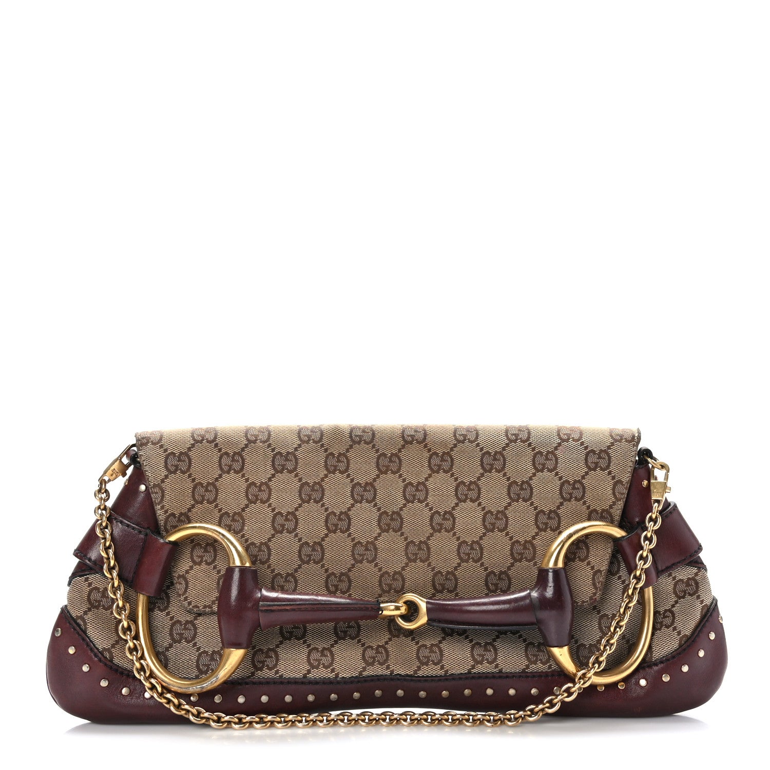 Gucci Monogram Studded Horsebit Clutch Bordeaux 1 of 11